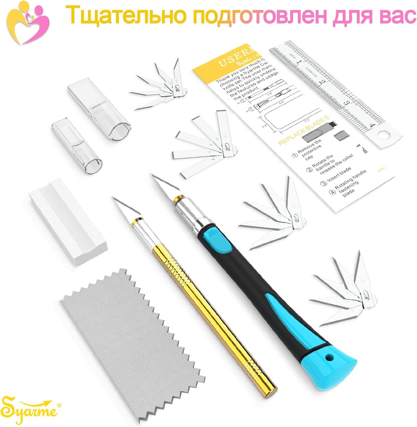 Craft Knife Set, Exacto Knife with Rubber Handle for Cutting, Carving, Scrapbooking, DIY, and Modeling, Including 2 Hobby Knife, 20 Replacement Exacto Blades, Storage Box, Sharpening Stone, Etc