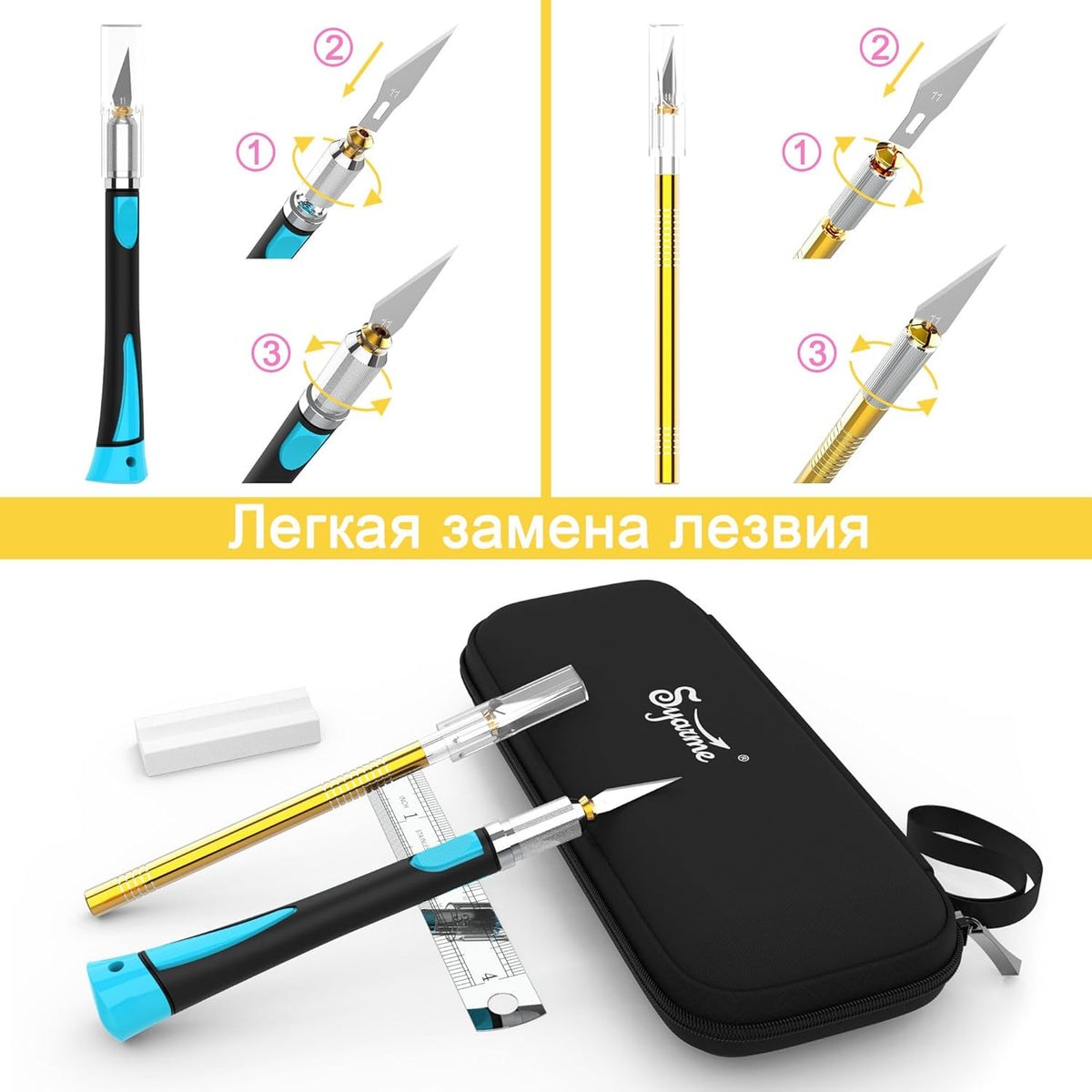 Craft Knife Set, Exacto Knife with Rubber Handle for Cutting, Carving, Scrapbooking, DIY, and Modeling, Including 2 Hobby Knife, 20 Replacement Exacto Blades, Storage Box, Sharpening Stone, Etc