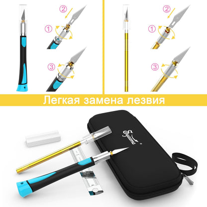 Craft Knife Set, Exacto Knife with Rubber Handle for Cutting, Carving, Scrapbooking, DIY, and Modeling, Including 2 Hobby Knife, 20 Replacement Exacto Blades, Storage Box, Sharpening Stone, Etc