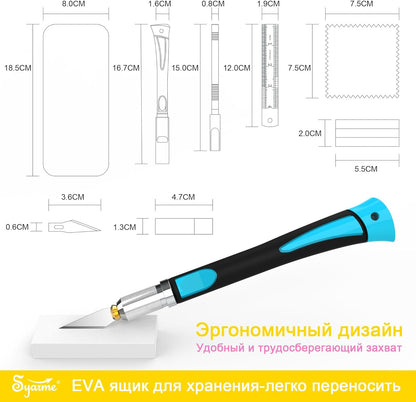 Craft Knife Set, Exacto Knife with Rubber Handle for Cutting, Carving, Scrapbooking, DIY, and Modeling, Including 2 Hobby Knife, 20 Replacement Exacto Blades, Storage Box, Sharpening Stone, Etc