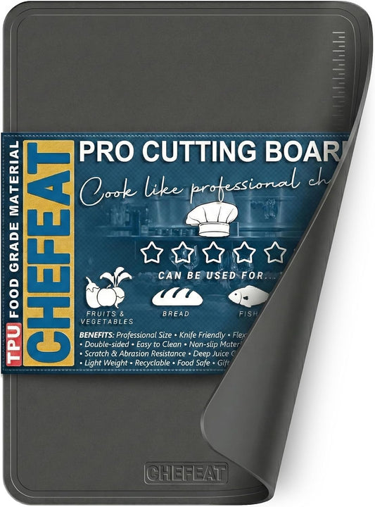 Extra Large TPU Cutting Board for Kitchen 17.3" x 12.6" Professional Flexible Extra Thick 0.14'' Knife Friendly Scratch Resistant Dishwasher Safe Juice Groove BPA Free