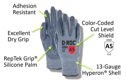 MAGID D-ROC ANSI A5 Heat-Resistant Silicone Coated Work Gloves, 1 Pair, Size 6/XS (GPD487)