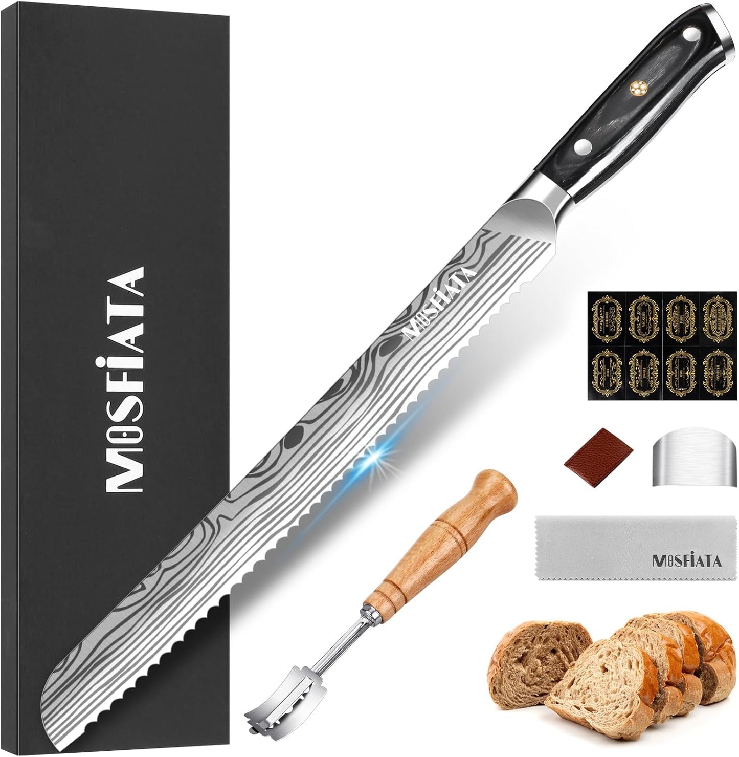 Bread Knife 10.5” Ultra Sharp Knife，Long Serrations Glide Through Bread, Authentic, Handcrafted, Japanese Serrated Kitchen Knife