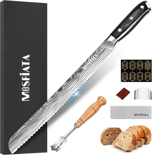 Bread Knife 10.5” Ultra Sharp Knife，Long Serrations Glide Through Bread, Authentic, Handcrafted, Japanese Serrated Kitchen Knife