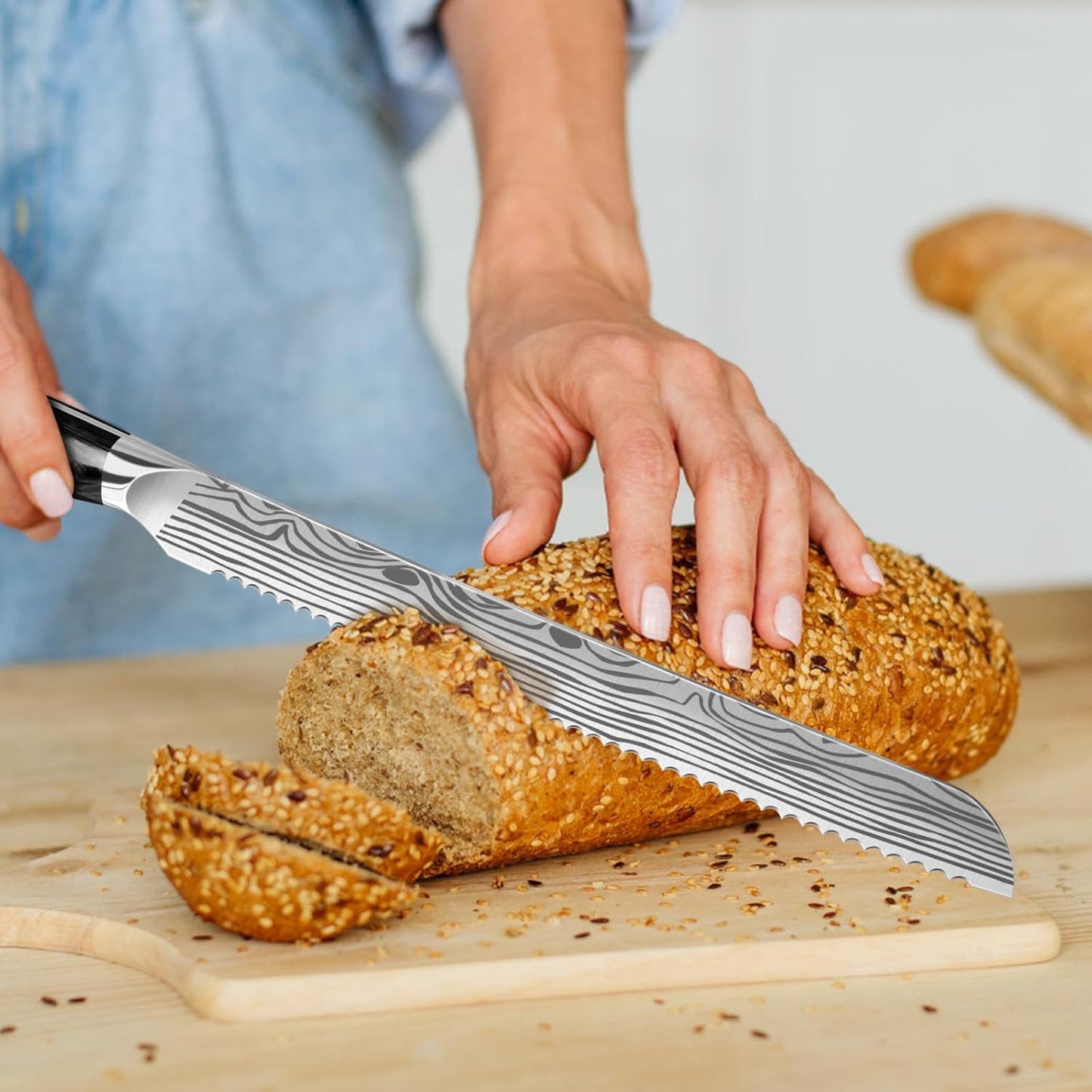 Bread Knife 10.5” Ultra Sharp Knife，Long Serrations Glide Through Bread, Authentic, Handcrafted, Japanese Serrated Kitchen Knife