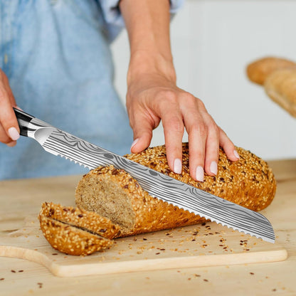 Bread Knife 10.5” Ultra Sharp Knife，Long Serrations Glide Through Bread, Authentic, Handcrafted, Japanese Serrated Kitchen Knife