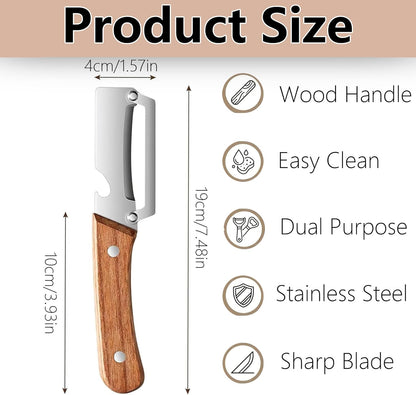 Multifunctional Vegetable Peeler with Bottle Opener, Wood Handle Stainless Steel Peeler Knife, 2 in 1 Vegetable and Fruit Peeler & Kitchen Tool for Potato, Pumpkin, Apple, Papaya, Carrot, Sugarcane