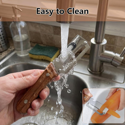 Multifunctional Vegetable Peeler with Bottle Opener, Wood Handle Stainless Steel Peeler Knife, 2 in 1 Vegetable and Fruit Peeler & Kitchen Tool for Potato, Pumpkin, Apple, Papaya, Carrot, Sugarcane