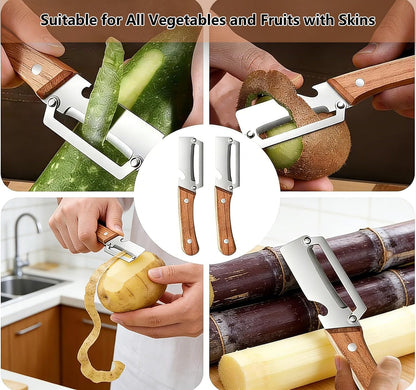 Multifunctional Vegetable Peeler with Bottle Opener, Wood Handle Stainless Steel Peeler Knife, 2 in 1 Vegetable and Fruit Peeler & Kitchen Tool for Potato, Pumpkin, Apple, Papaya, Carrot, Sugarcane