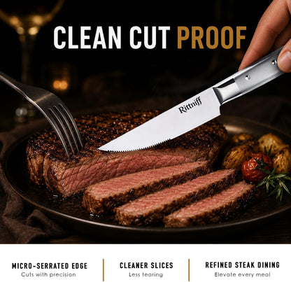 Steak Knives Set of 4, 5-Inch Serrated Stainless Steel Steak Knife Set with Wide Stainless Handle, Gift-Ready Box for Steak Night, BBQ, Housewarming & Wedding