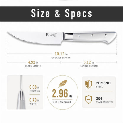 Steak Knives Set of 4, 5-Inch Serrated Stainless Steel Steak Knife Set with Wide Stainless Handle, Gift-Ready Box for Steak Night, BBQ, Housewarming & Wedding