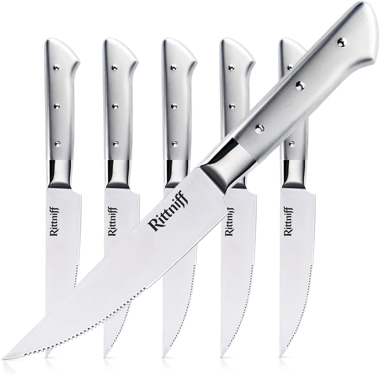 Steak Knives Set of 4, 5-Inch Serrated Stainless Steel Steak Knife Set with Wide Stainless Handle, Gift-Ready Box for Steak Night, BBQ, Housewarming & Wedding