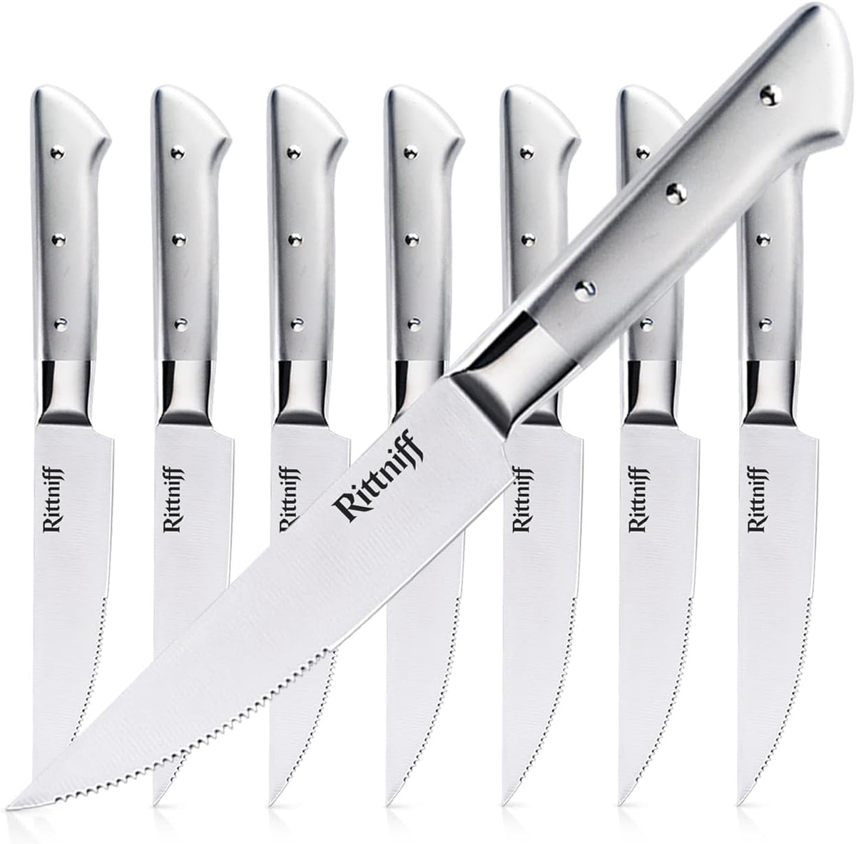 Steak Knives Set of 4, 5-Inch Serrated Stainless Steel Steak Knife Set with Wide Stainless Handle, Gift-Ready Box for Steak Night, BBQ, Housewarming & Wedding