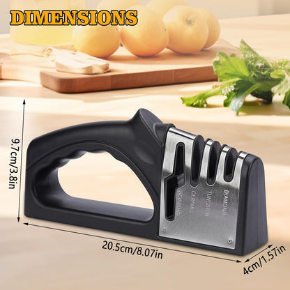 4-in-1Manual Knife Sharpener Suitable for kitchen knives, fruit knives, steel knives, scissors, and 3-level precision sharpening.Non slip base, suitable for home use (black) (1)