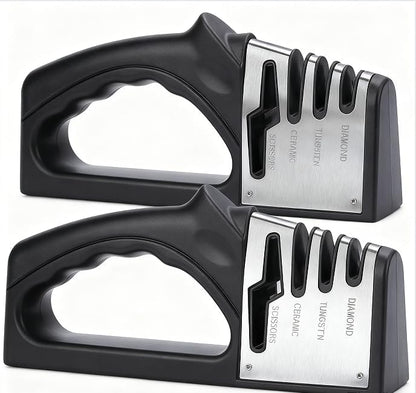4-in-1Manual Knife Sharpener Suitable for kitchen knives, fruit knives, steel knives, scissors, and 3-level precision sharpening.Non slip base, suitable for home use (black) (1)