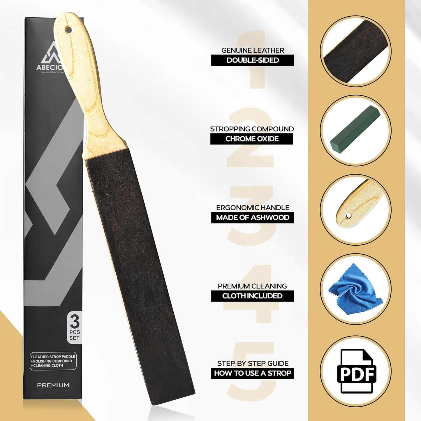 3-Pcs Premium Double Sided Paddle Leather Strop for Knife Sharpening with Polishing Compound - Stropping Compound is for Knife Strop and Knife Sharpening Accessories.