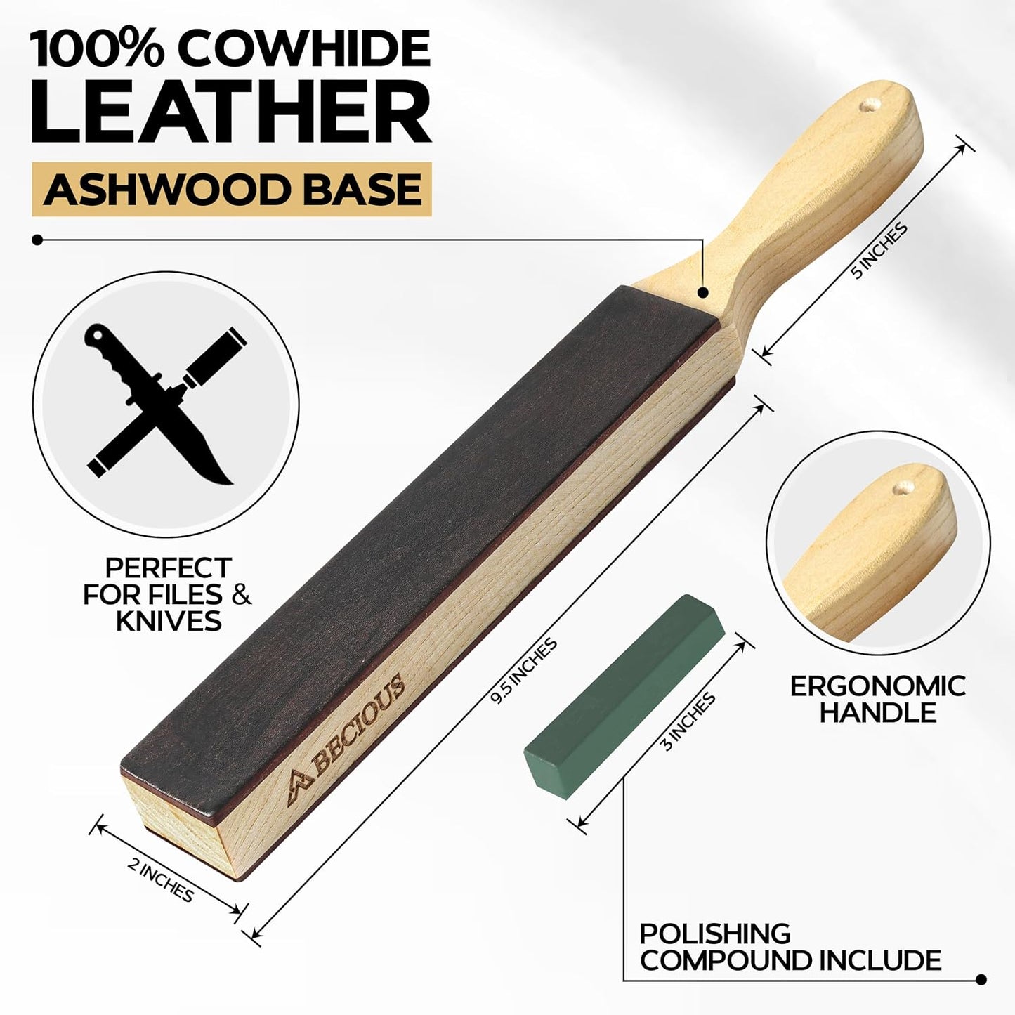 3-Pcs Premium Double Sided Paddle Leather Strop for Knife Sharpening with Polishing Compound - Stropping Compound is for Knife Strop and Knife Sharpening Accessories.