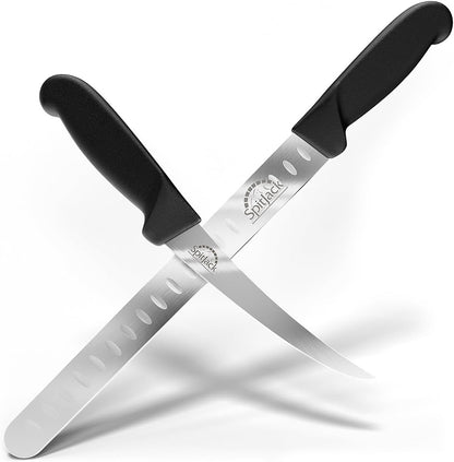 Smoked BBQ 6 Inch Curved Beef Brisket Trimming and Boning Knife and 11" Meat Slicing Knife Bundle. Stainless Steel.