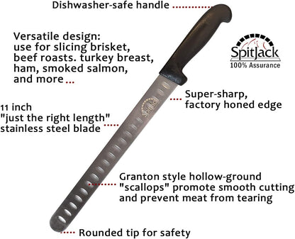 Smoked BBQ 6 Inch Curved Beef Brisket Trimming and Boning Knife and 11" Meat Slicing Knife Bundle. Stainless Steel.