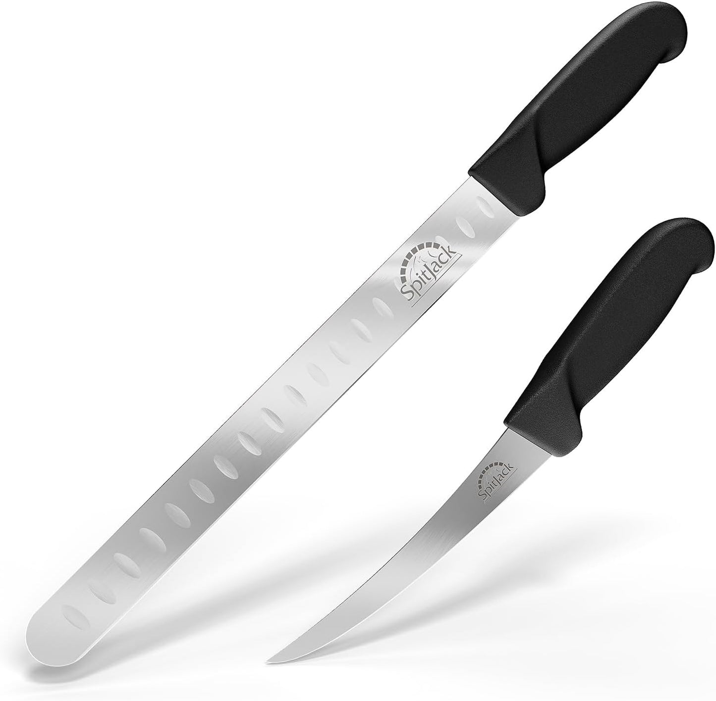 Smoked BBQ 6 Inch Curved Beef Brisket Trimming and Boning Knife and 11" Meat Slicing Knife Bundle. Stainless Steel.