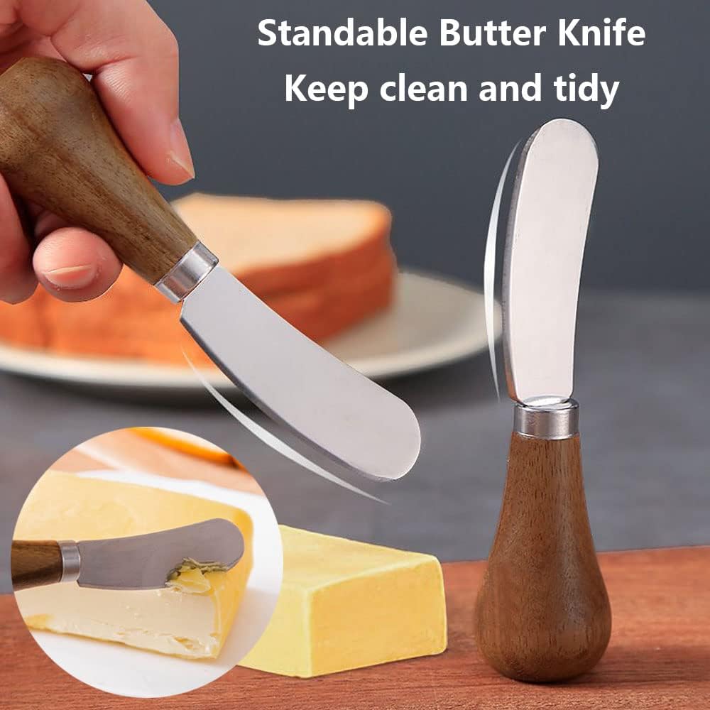 2 Pack Butter Spreader Knife Standing, Stainless Steel Cheese Spreader Knives with Wood Handle, Butter Knives with Sharp Edge for Easily Cutting & Spreading Butter & Cheese Sandwich Cream Cake