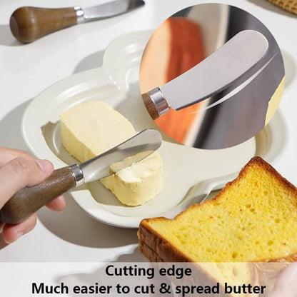 2 Pack Butter Spreader Knife Standing, Stainless Steel Cheese Spreader Knives with Wood Handle, Butter Knives with Sharp Edge for Easily Cutting & Spreading Butter & Cheese Sandwich Cream Cake