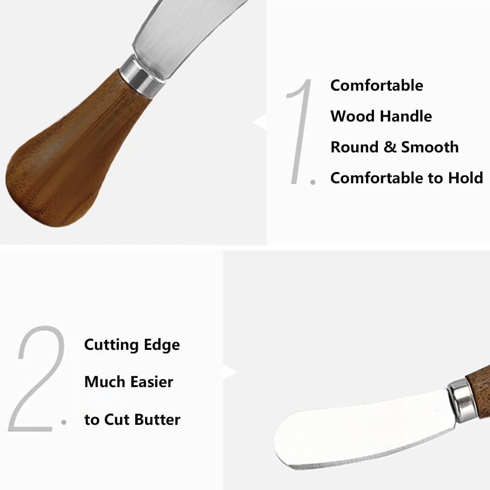 2 Pack Butter Spreader Knife Standing, Stainless Steel Cheese Spreader Knives with Wood Handle, Butter Knives with Sharp Edge for Easily Cutting & Spreading Butter & Cheese Sandwich Cream Cake
