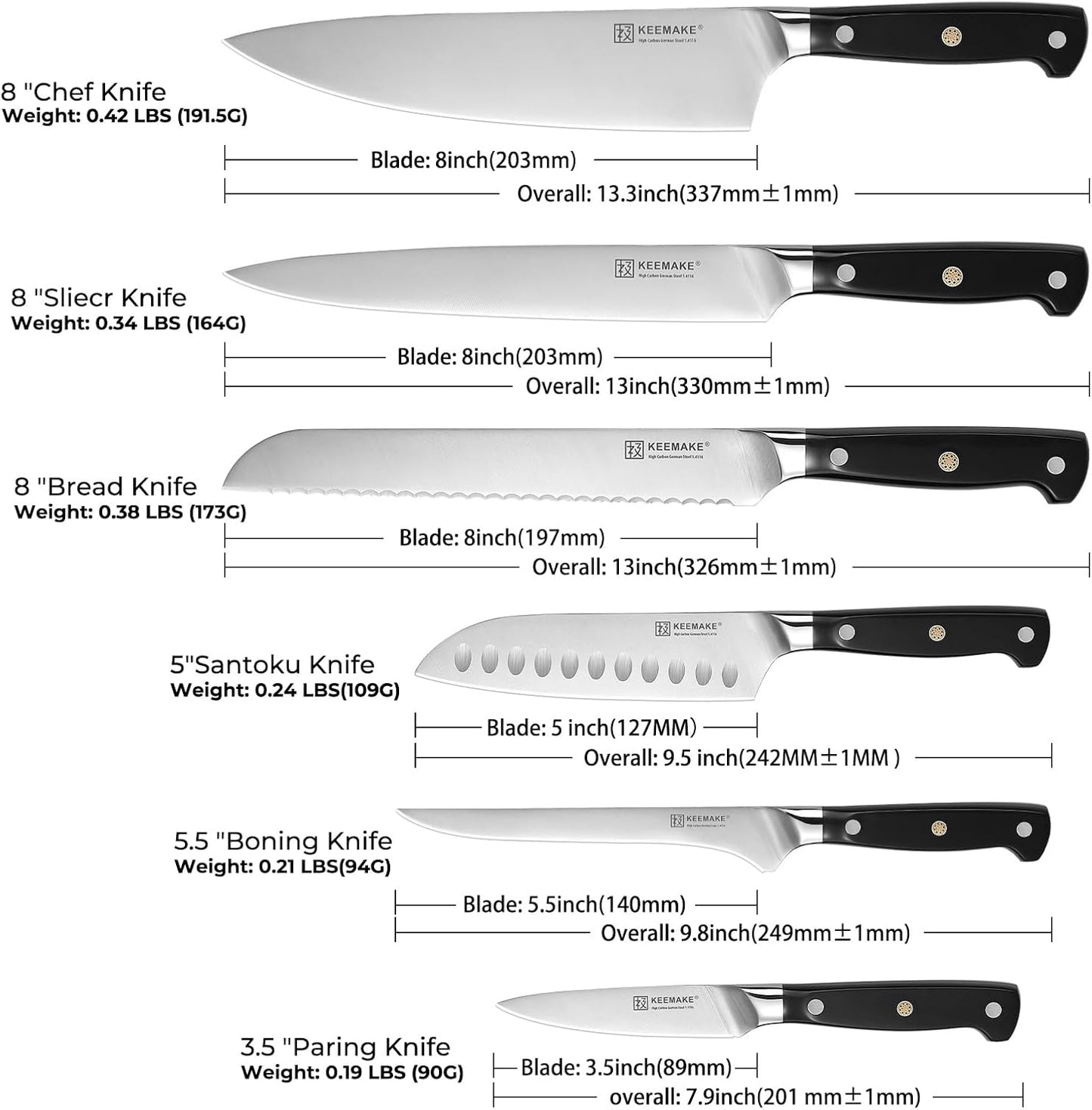 3 Pieces Knife Set, High Carbon Stainless Steel Chef Knives Sets with Ergonomic Pakkawood Handle, Professional Ultra Sharp Kitchen Knife Sets, Father Day Gifts