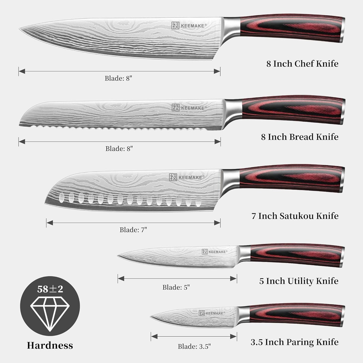 3 Pieces Knife Set, High Carbon Stainless Steel Chef Knives Sets with Ergonomic Pakkawood Handle, Professional Ultra Sharp Kitchen Knife Sets, Father Day Gifts