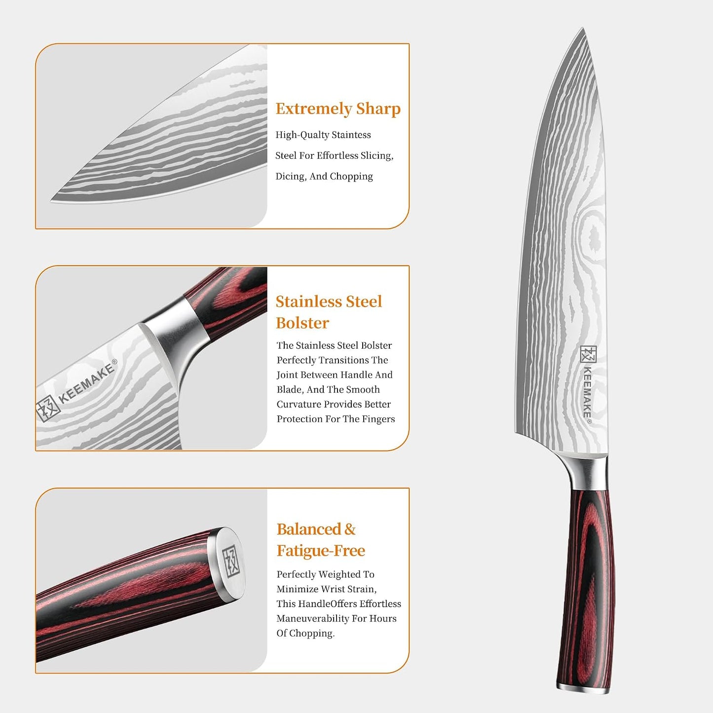 3 Pieces Knife Set, High Carbon Stainless Steel Chef Knives Sets with Ergonomic Pakkawood Handle, Professional Ultra Sharp Kitchen Knife Sets, Father Day Gifts