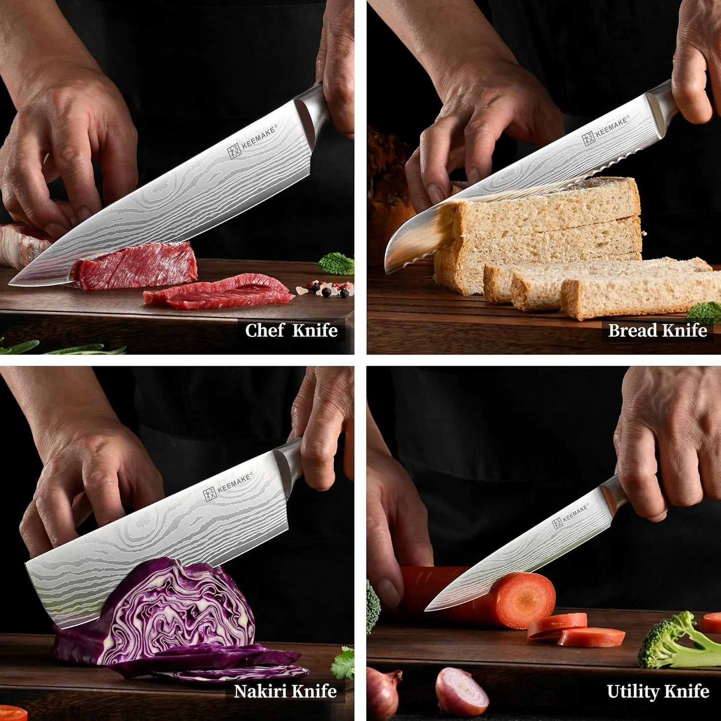 3 Pieces Knife Set, High Carbon Stainless Steel Chef Knives Sets with Ergonomic Pakkawood Handle, Professional Ultra Sharp Kitchen Knife Sets, Father Day Gifts