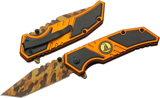 SZCO 7.5" Gold Camo Don’t Tread On Me Folding Pocketknife With Pocket Clip