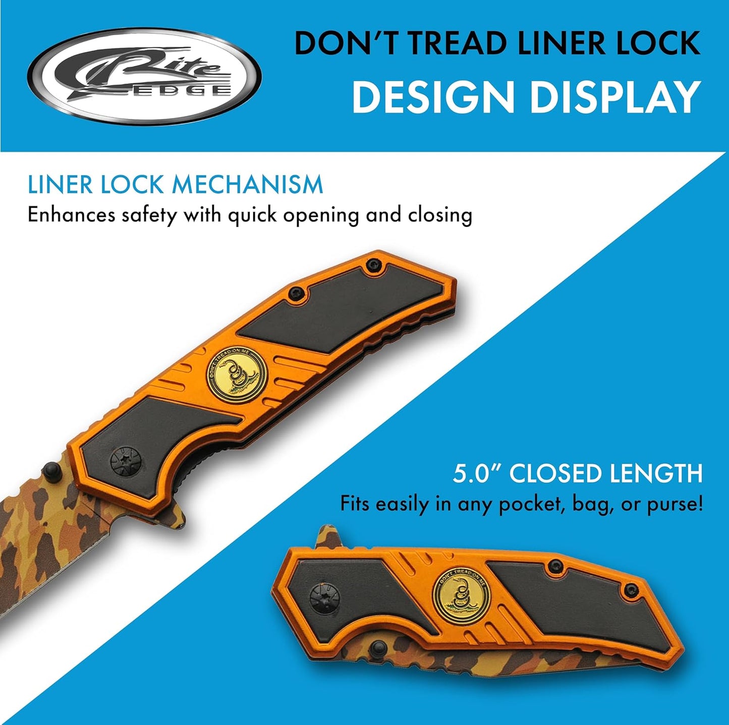 SZCO 7.5" Gold Camo Don’t Tread On Me Folding Pocketknife With Pocket Clip