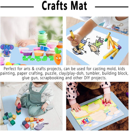 Silicone Crafts Mat, Silicone Sheets for Crafts, Painting, Nail Arts, Clay, Resin Jewelry Casting Molds Mat, Table Pad Placemat, Nonstick Nonslip, Gray & Beige & Light Blue (15.7x11.8 inch)