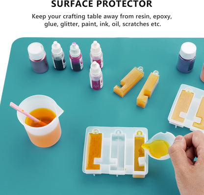 Silicone Crafts Mat, Silicone Sheets for Crafts, Painting, Nail Arts, Clay, Resin Jewelry Casting Molds Mat, Table Pad Placemat, Nonstick Nonslip, Gray & Beige & Light Blue (15.7x11.8 inch)