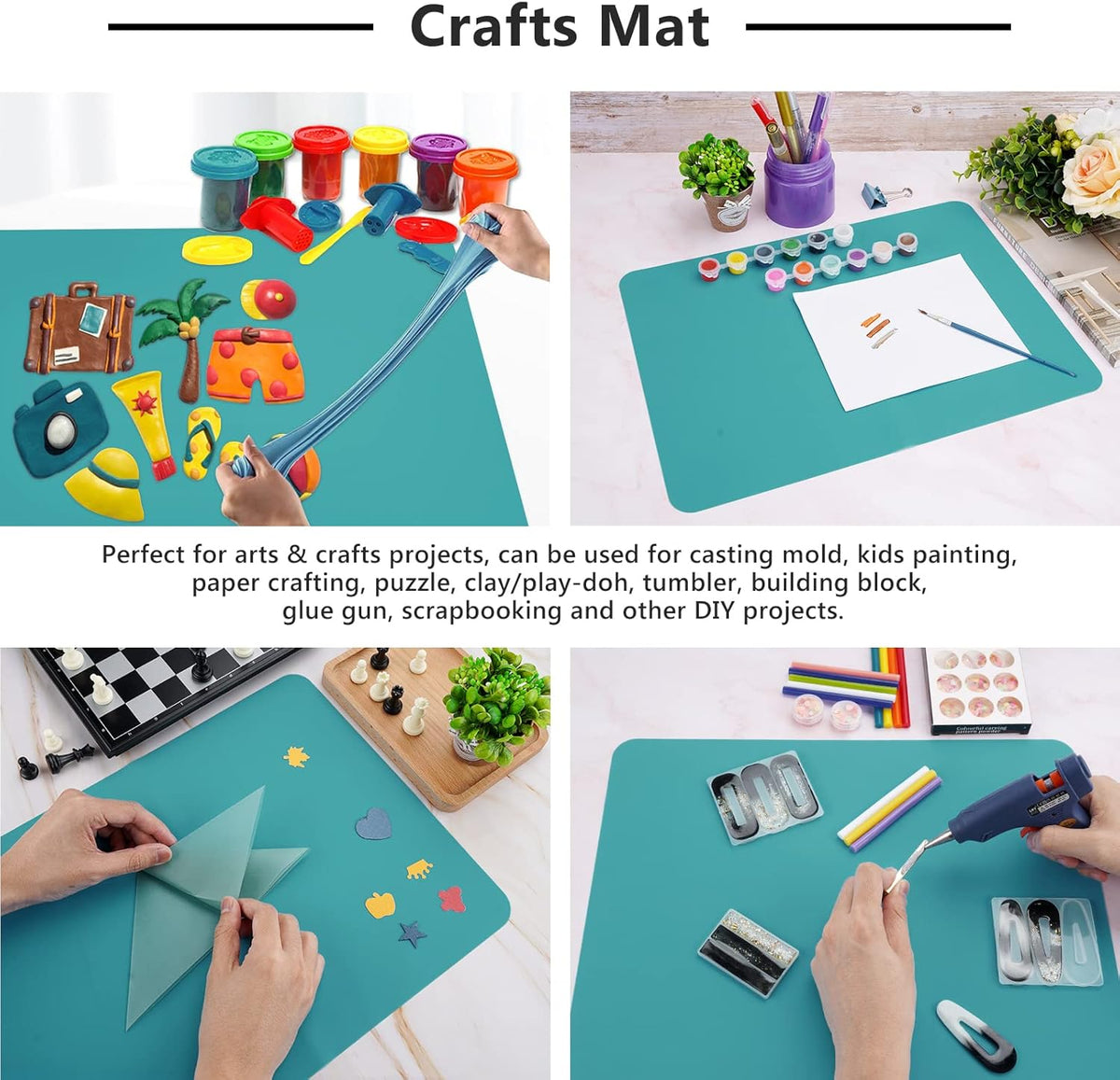 Silicone Crafts Mat, Silicone Sheets for Crafts, Painting, Nail Arts, Clay, Resin Jewelry Casting Molds Mat, Table Pad Placemat, Nonstick Nonslip, Gray & Beige & Light Blue (15.7x11.8 inch)