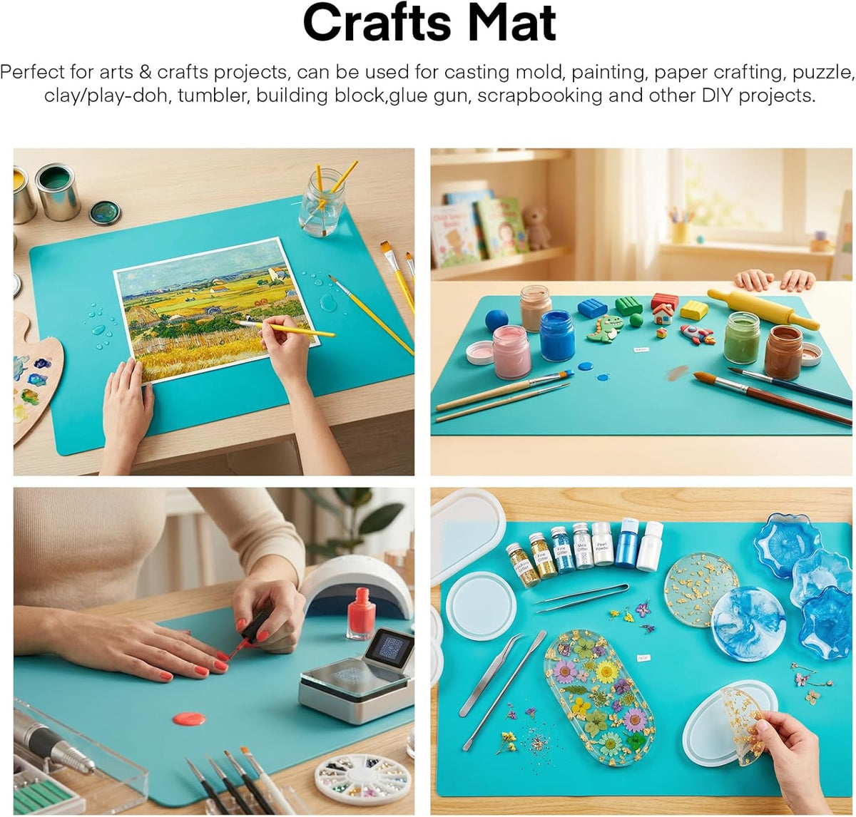 Silicone Crafts Mat, Silicone Sheets for Crafts, Painting, Nail Arts, Clay, Resin Jewelry Casting Molds Mat, Table Pad Placemat, Nonstick Nonslip, Gray & Beige & Light Blue (15.7x11.8 inch)