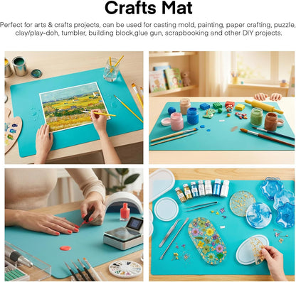 Silicone Crafts Mat, Silicone Sheets for Crafts, Painting, Nail Arts, Clay, Resin Jewelry Casting Molds Mat, Table Pad Placemat, Nonstick Nonslip, Gray & Beige & Light Blue (15.7x11.8 inch)