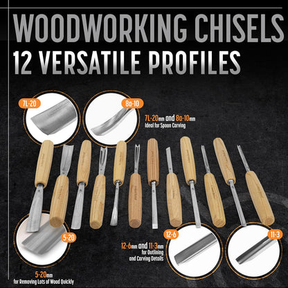 Schaaf Wood Carving Tools Wood Chisel Set with Gouges, Cr-V 60 Steel