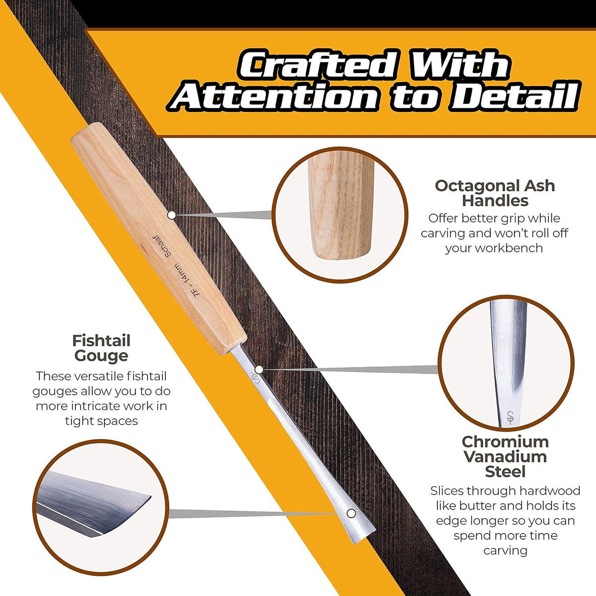 Schaaf Wood Carving Tools Wood Chisel Set with Gouges, Cr-V 60 Steel
