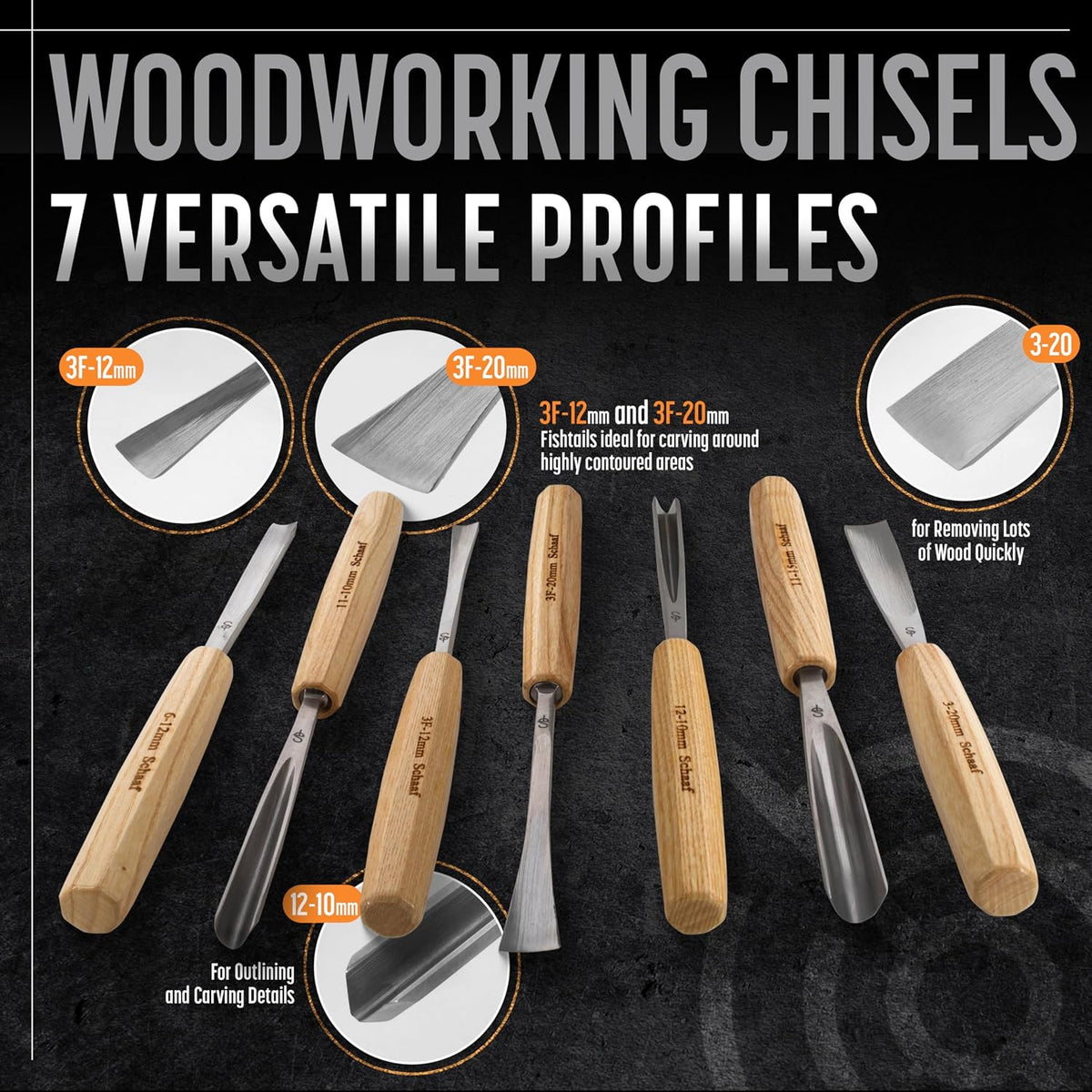 Schaaf Wood Carving Tools Wood Chisel Set with Gouges, Cr-V 60 Steel