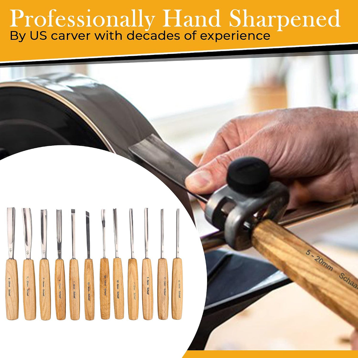 Schaaf Wood Carving Tools Wood Chisel Set with Gouges, Cr-V 60 Steel