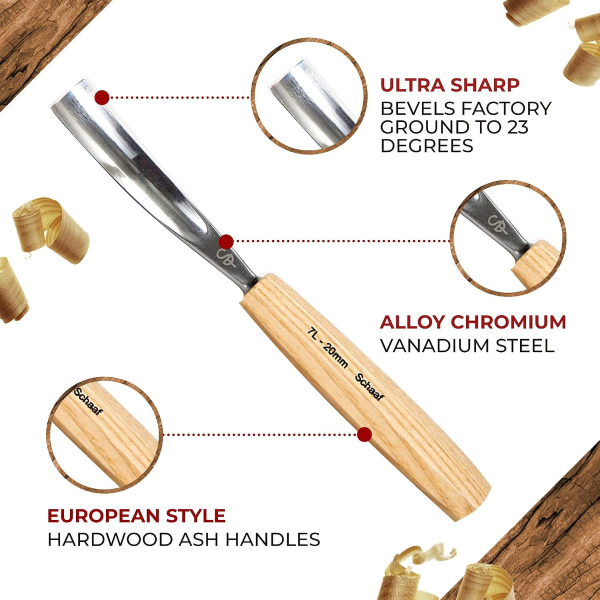 Schaaf Wood Carving Tools Wood Chisel Set with Gouges, Cr-V 60 Steel