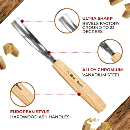 Schaaf Wood Carving Tools Wood Chisel Set with Gouges, Cr-V 60 Steel