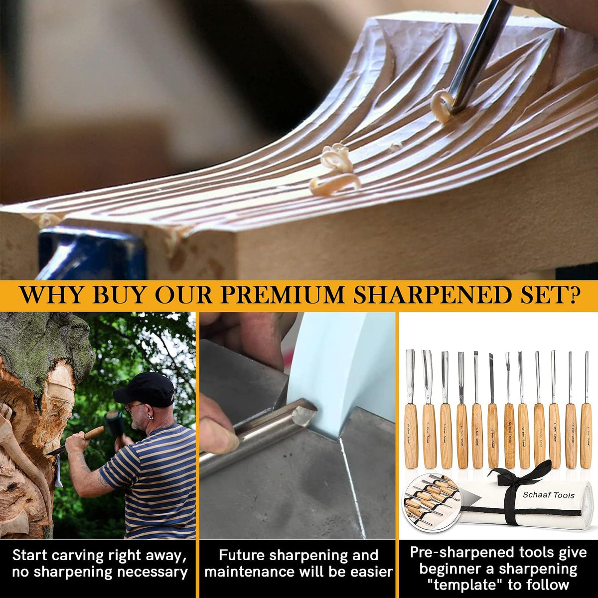 Schaaf Wood Carving Tools Wood Chisel Set with Gouges, Cr-V 60 Steel