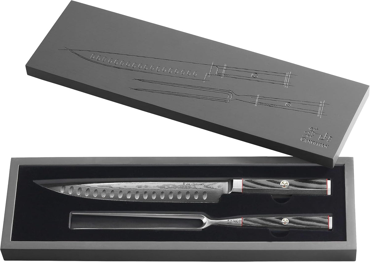 Cangshan YARI Series 2-Piece Carving Set with Ash Wood Box, X-7 Damascus Steel, 501332