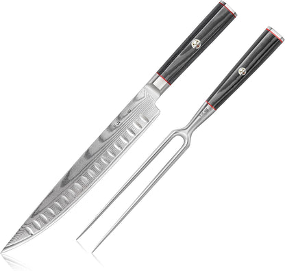 Cangshan YARI Series 2-Piece Carving Set with Ash Wood Box, X-7 Damascus Steel, 501332
