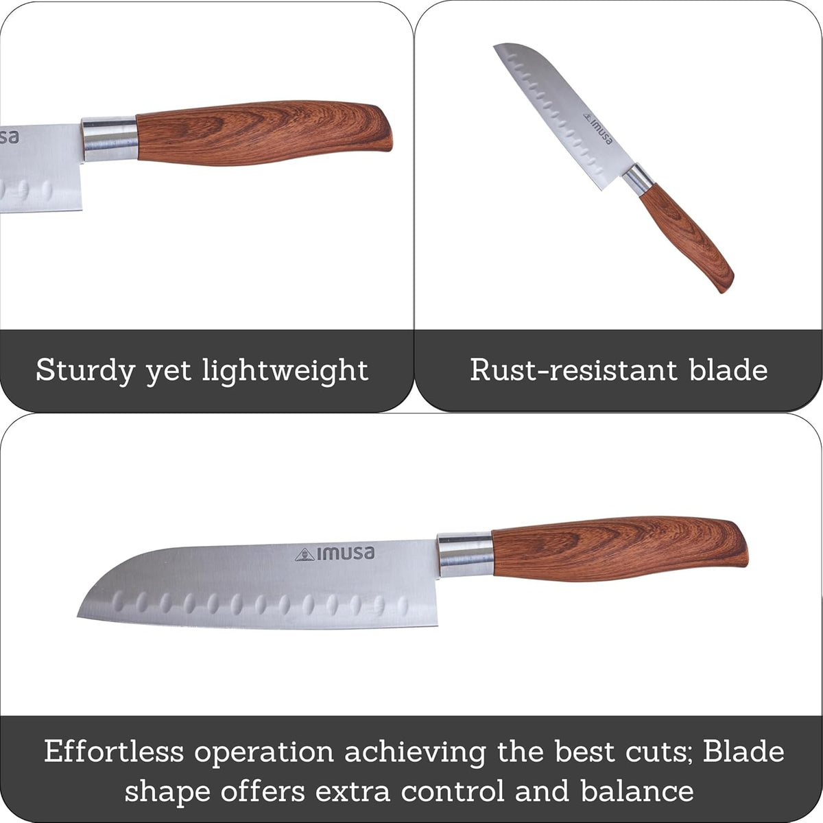 IMUSA 6 Inch Chef Stainless Steel Santoku Knife with Woodlook Handle