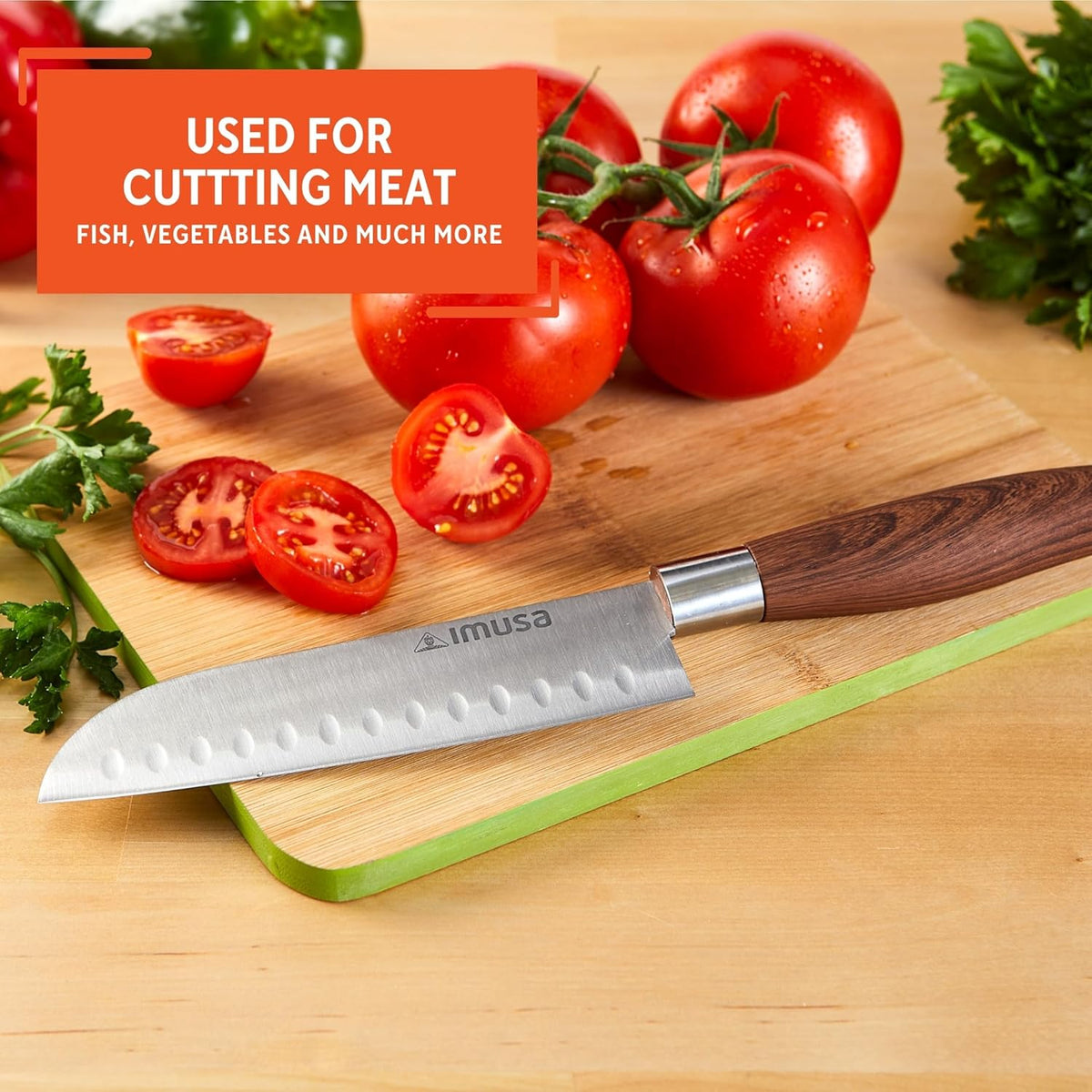 IMUSA 6 Inch Chef Stainless Steel Santoku Knife with Woodlook Handle