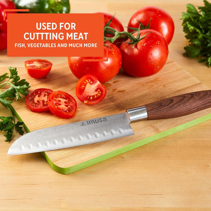IMUSA 6 Inch Chef Stainless Steel Santoku Knife with Woodlook Handle